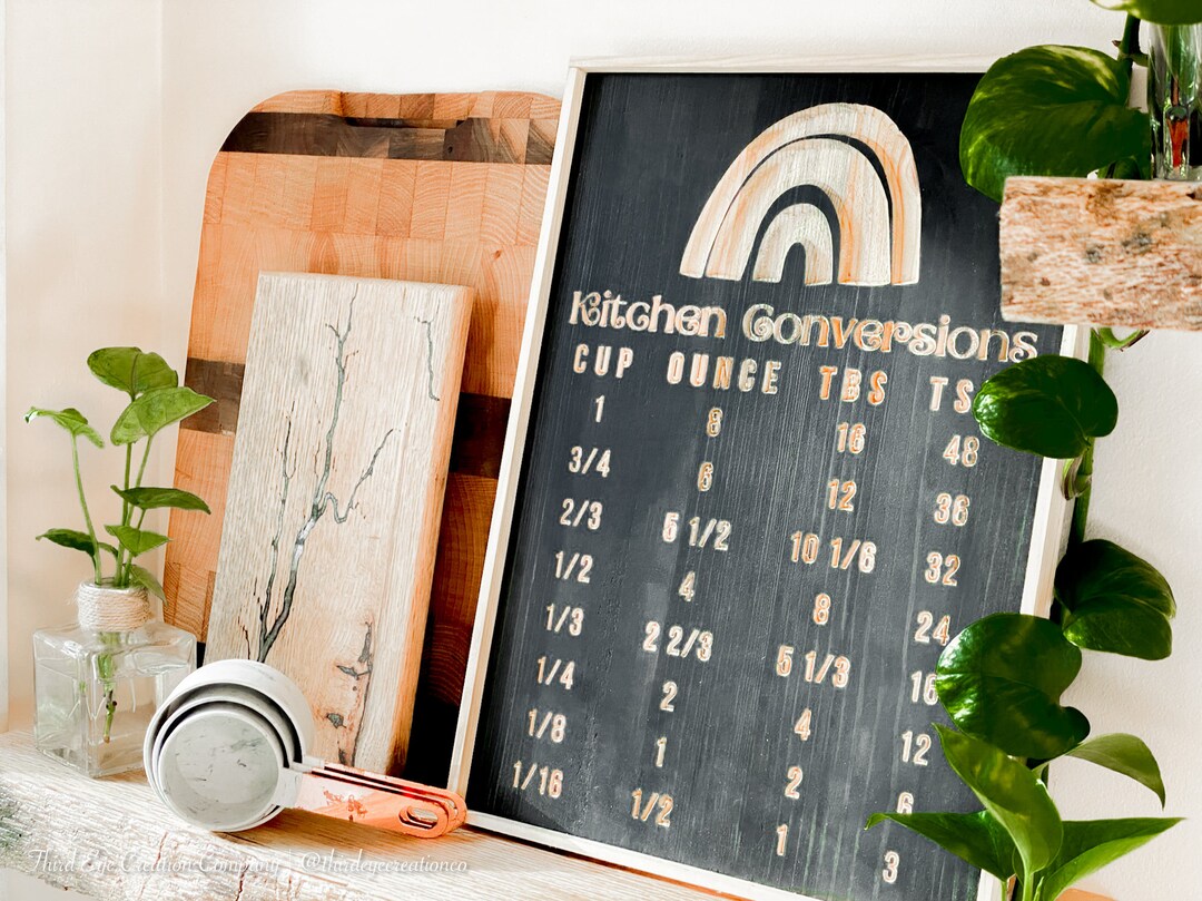 Wooden, Kitchen Conversion Chart, Baking and Cooking Measurements Wall ...