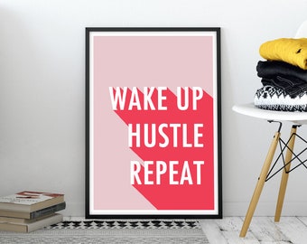HUSTLE Wall Art, Motivational Poster Inspirational Wall Art, Quote Wall Art Dorm Wall Art, Pink Wall Art, Girlfriend Gift, Bedroom Wall Art