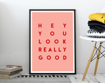 Motivational Poster, Self Esteem Bathroom Wall Art, Pink Dorm Wall Art Body Positivity Print, Inspirational Bedroom Wall Art Self Love Print
