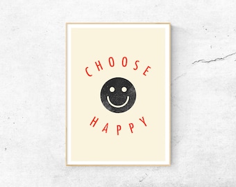 HAPPY Wall Art, Motivational Poster, Inspirational Wall Art Print, Smile Print Dorm Wall Art, Cubicle Decor Joy Wall Art, Smiley Face Poster