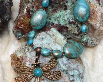 Dragonfly and turquoise necklace