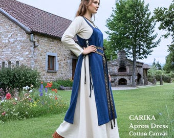 CARIKA Viking Apron Dress, Cotton Canvas Sleeveless Overdress, Historical Layering Garment S-10XL