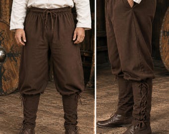Viking Medieval Pants, Lace-Up Ankle Trousers, LARP Ren Faire Costume