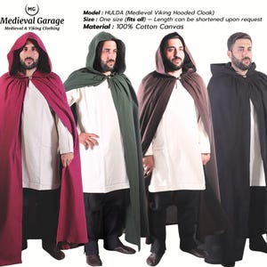 medievalgarage-HULDA-Medieval Viking Hooded Cloak Cape, Medieval Cotton, Renaissance Faire, LARP, Reenactment, Customizable Length.