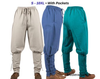 HERGRIM Viking Cotton Canvas Pants – Medieval LARP Trousers, S-10XL. Made in Turkey