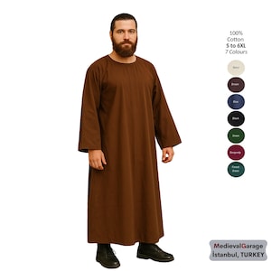 100% Cotton Canvas – Unisex – S to 6XL – Black & Brown – LARP, Reenactment, Priest Gown, Scholar Tunic