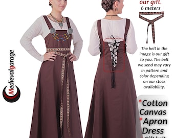 medievalgarage-AILA-Medieval Viking COTTON CANVAS Pinafore Apron Dress, Medieval dress, Ving dress, Viking Cotton Apron dress. S-8XL
