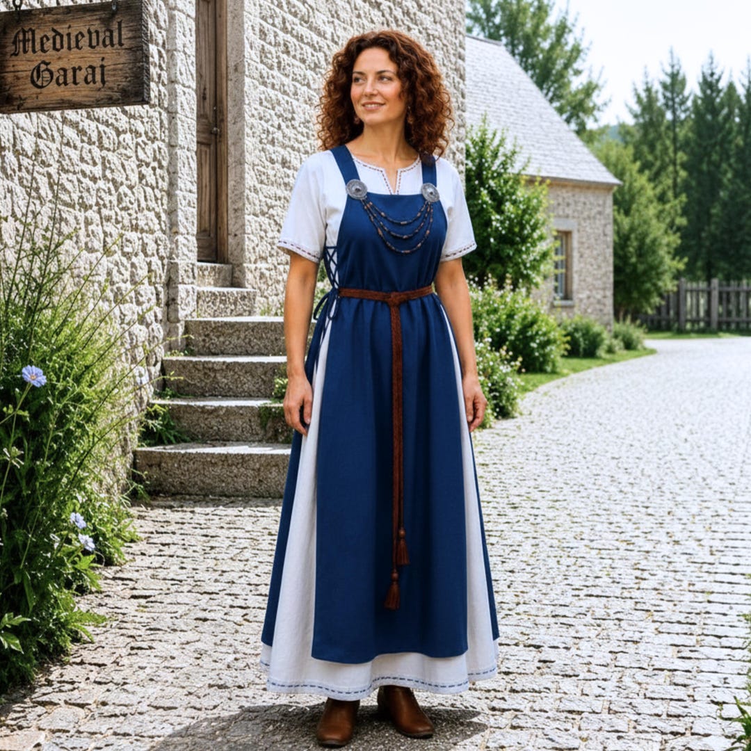 Viking Apron Dress, Medieval Costume, Sleeveless Norse Pinafore, Ren Faire LARP SCA garb