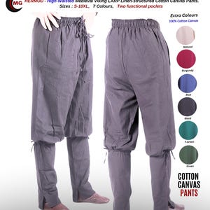 Medieval Viking Cotton Canvas Trousers, Functional Pockets, LARP Pants, Reenactment, Historical Clothing. HERMOD , Sizes S-10XL