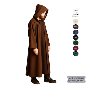 MERLEN Medieval Viking Hooded Robe – Unisex LARP Cloak – 100% Cotton Canvas – S to 6XL – 7 Colors – Fantasy, Reenactment, Witchcore