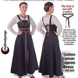 medievalgarage-AILA-Medieval Viking COTTON CANVAS Pinafore Apron Dress, Medieval dress, Ving dress, Viking Cotton Apron dress. S-8XL