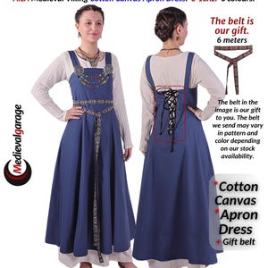 medievalgarage-AILA-Medieval Viking COTTON CANVAS Pinafore Apron Dress, Medieval dress, Ving dress, Viking Cotton Apron dress. S-8XL