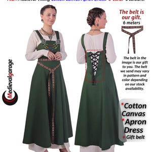 medievalgarage-AILA-Medieval Viking COTTON CANVAS Pinafore Apron Dress, Medieval dress, Ving dress, Viking Cotton Apron dress. S-8XL