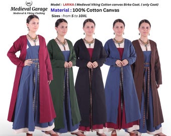 Medieval Viking Cotton Canvas Birka Coat, Norse Reenactment Garb, medieval reenactments, historical events SCA,LARP, Ren-Fair, LARIKA,S-10XL