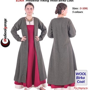 Medieval VikingWoolen Birka (ELIKA) Coat, Reenactment Costume, SCA LARP Renaissance Faire Cosplay Outfit, Viking Age Apparel, S---10XL