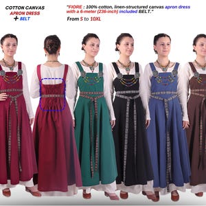 Medieval Viking Cotton Canvas Pinafore Apron Dress, Norse Reenactment Garb, SCA, LARP, Ren-Fair, Cosplay, FIORE, S-10XL