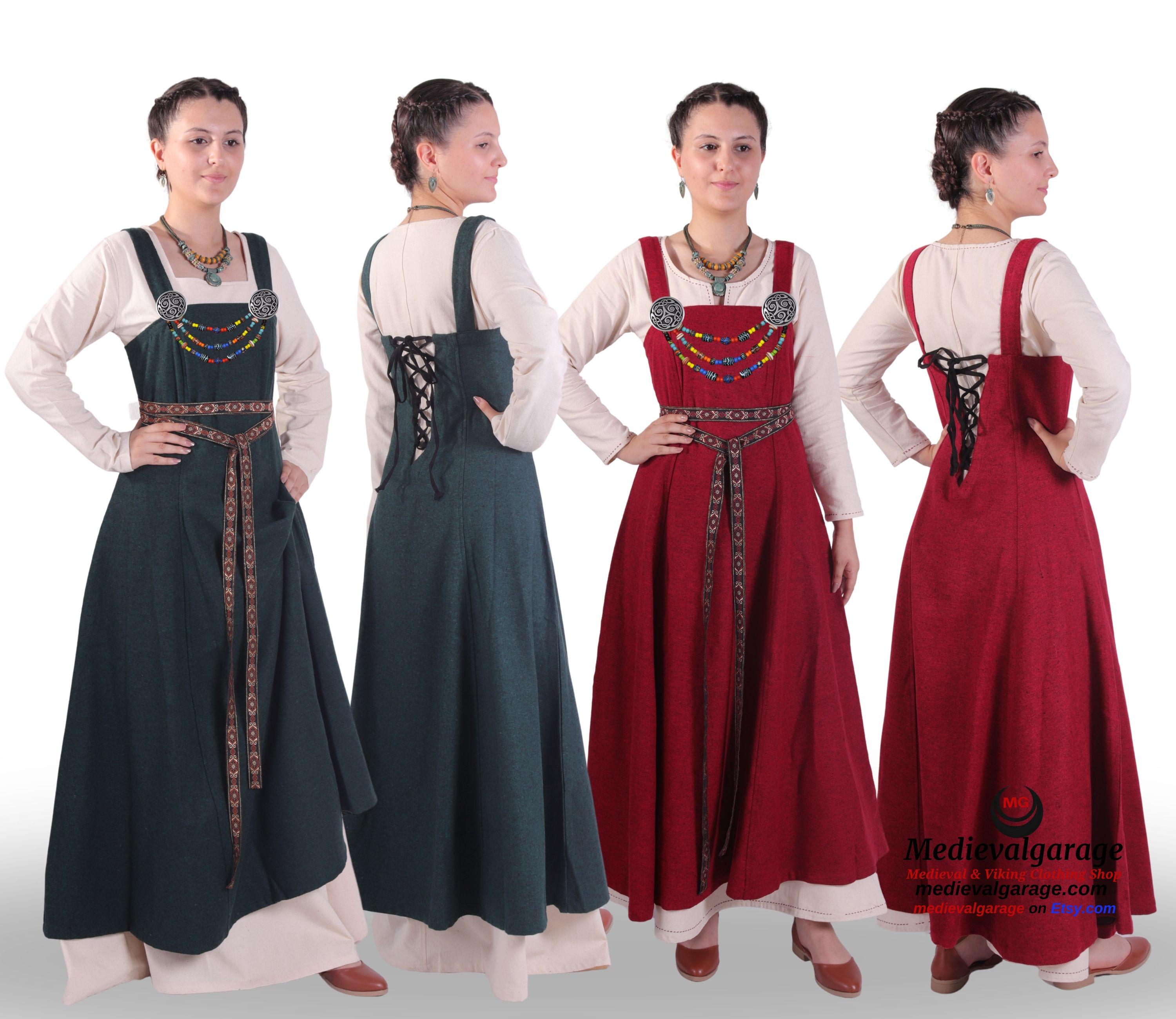新品未使用woollinen tweed butchers aprondress Medieval Viking Woolen Pinafore Apron Dress, Norse