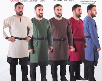 ODRIN Medieval Viking Tunic, LARP Viking Costume, Cotton Canvas Tunic, Sizes S-10XL, Viking Men’s Garb, Historical Reenactment Tunic