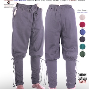 Medievalgarage - HERGRIM - Medieval Viking cotton canvas Pants with Functional Pockets for Reenactments, S to 10XL