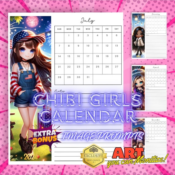 2024 Chibi Girls Calendar with bonus Image Prompts | Dall-E3 & ChatGPT v4 Ai Art Prompt Guide | Use Prompts to Create Unlimited Artworks