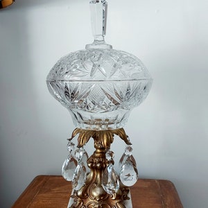 Crystal candy dish on brass and Italian marble base