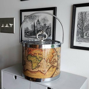 Seau à glace en métal avec doublure en plastique Atlas mappemonde antique
