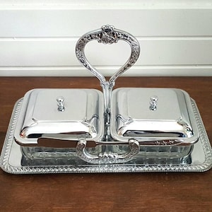 Vintage kristall dubbel serveringsbricka