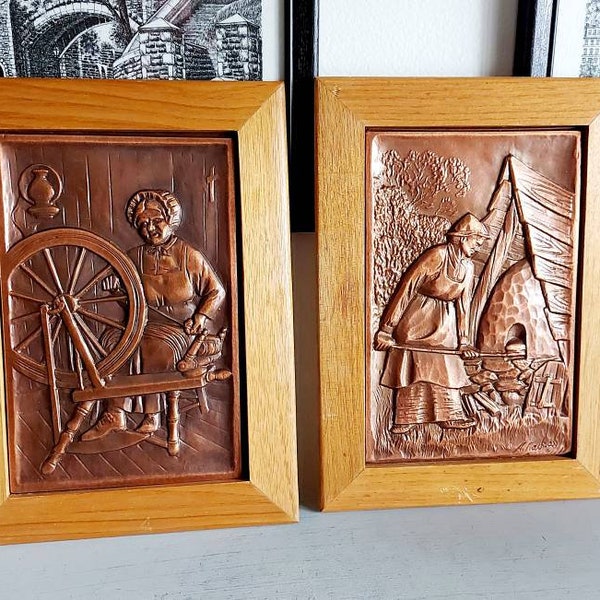 Wall decoration 2 embossed copper frames