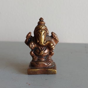 Ancien Bronze Ganesh Allongé - Statue Divinité Indienne - Figurine Inde Originale