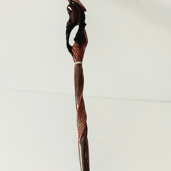 Carved wooden walking stick