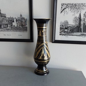 Vintage engraved brass vase