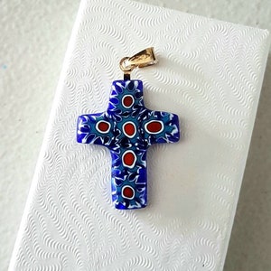 Millefiori Cross Pendant Art Glass Etsy UK