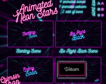 ストリーマー向けのシンプルな青いネオンスターオーバーレイ - Twitch、Youtube、Facebook