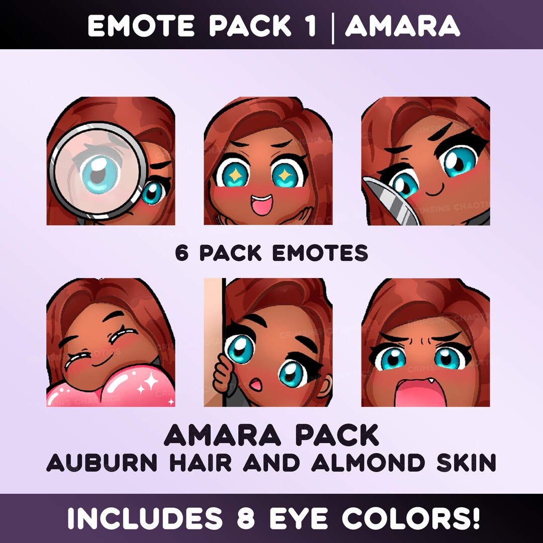 Twitch Emote Pack – Amara Edition | Auburn Hair | Almond Skin | 6 ...