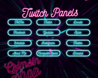 Paneles sencillos de neón azul para Twitch, ideales para streamers.