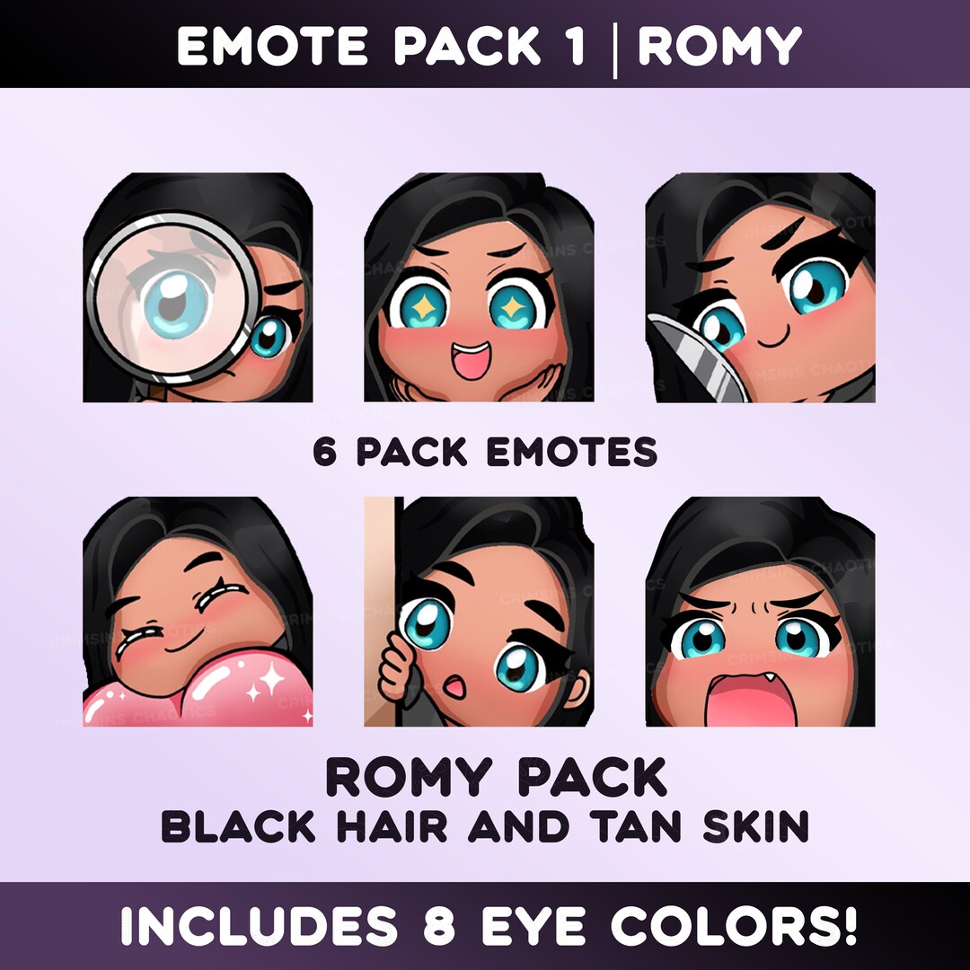 Ymph Romy Tan Black Hair Emote Pack (ROMY) – Tan Skin, 8 Eye Colors (digital Download ...