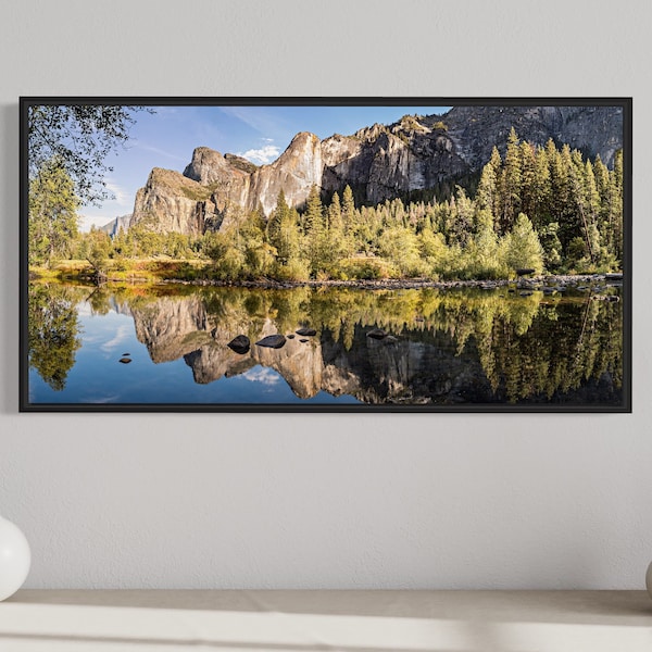 Yosemite photography print, Mountains and River photo, Nature wall decor, Panoramic photo, California photography, office Decor, 2:1 ratio
