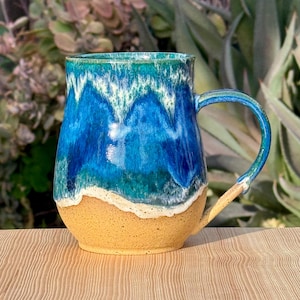 Ocean/Beach 18 oz Pottery Big Mug with Comfortable Handle, Handmade in California!