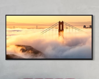 Fotografía del amanecer en el puente Golden Gate: Impresión panorámica de San Francisco