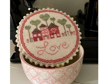Love Bowl Topper Kreuzstichmuster Digitale PDF Heartsong Stickerei