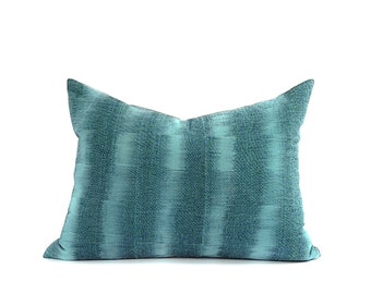 ELLI turquoise ikat stripe lumbar handwoven pillow cover 14x20 tribal boho vibrant colour global modern