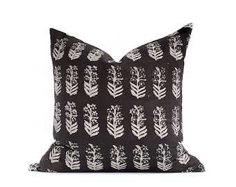 JANI Indian block print 18x18 20x20 brown-black floral pillow cover eclectic warm modern contemporary decor