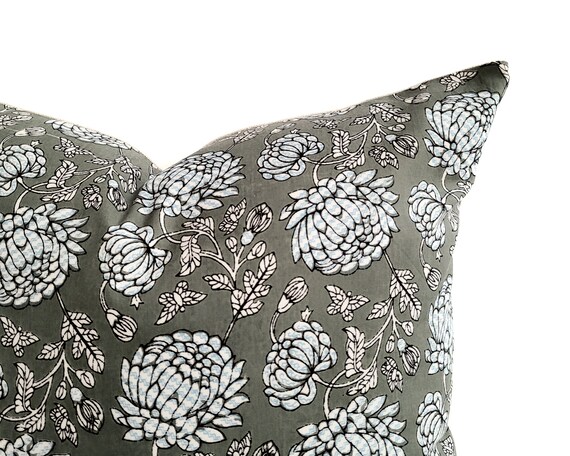 Hand Block Floral Pillow Covers 18x18 20x20 Throw Pillows hand