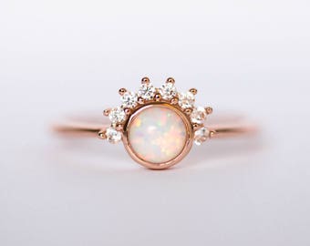 Opal Ring | Rose Gold Opal Ring | Crown Ring | Cluster Ring | Raw Opal Ring | White Opal Ring | Engagement Ring | October Birthstone <Z-1>
