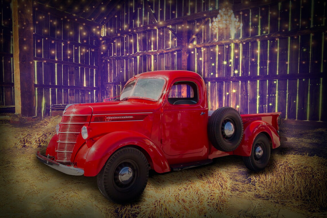 Old Truck Americana Backdrop/Rustic Barn/American Flag/Digital Etsy