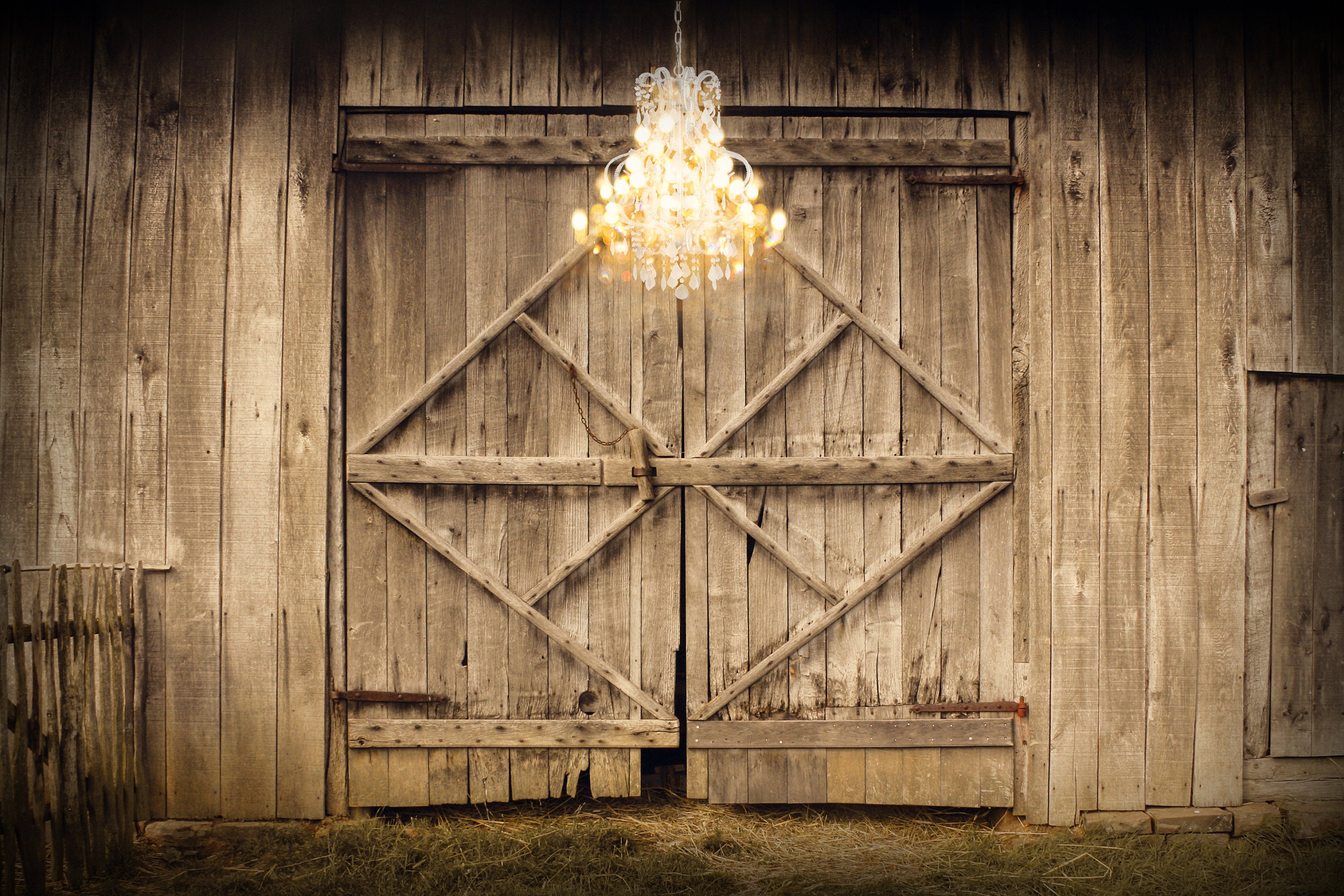 Old Barn Doors With Chandelier/american Flag/rustic Barn/americana