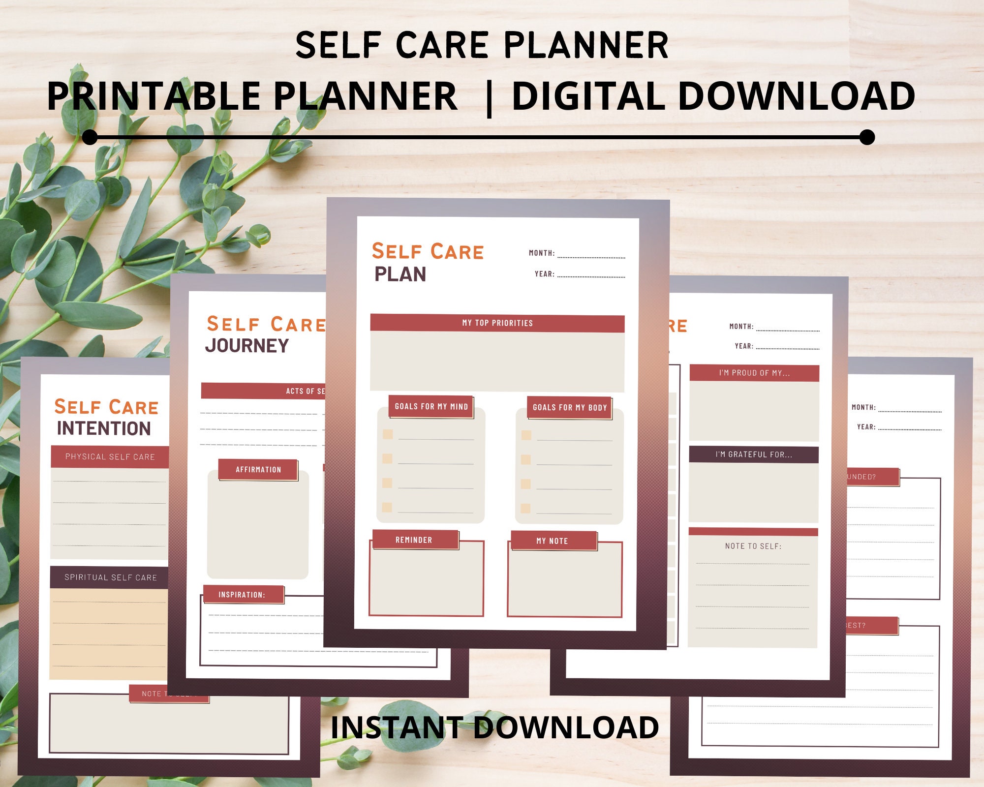 Editable Self Care Planner Mindfulness Journal Printable Self Care ...