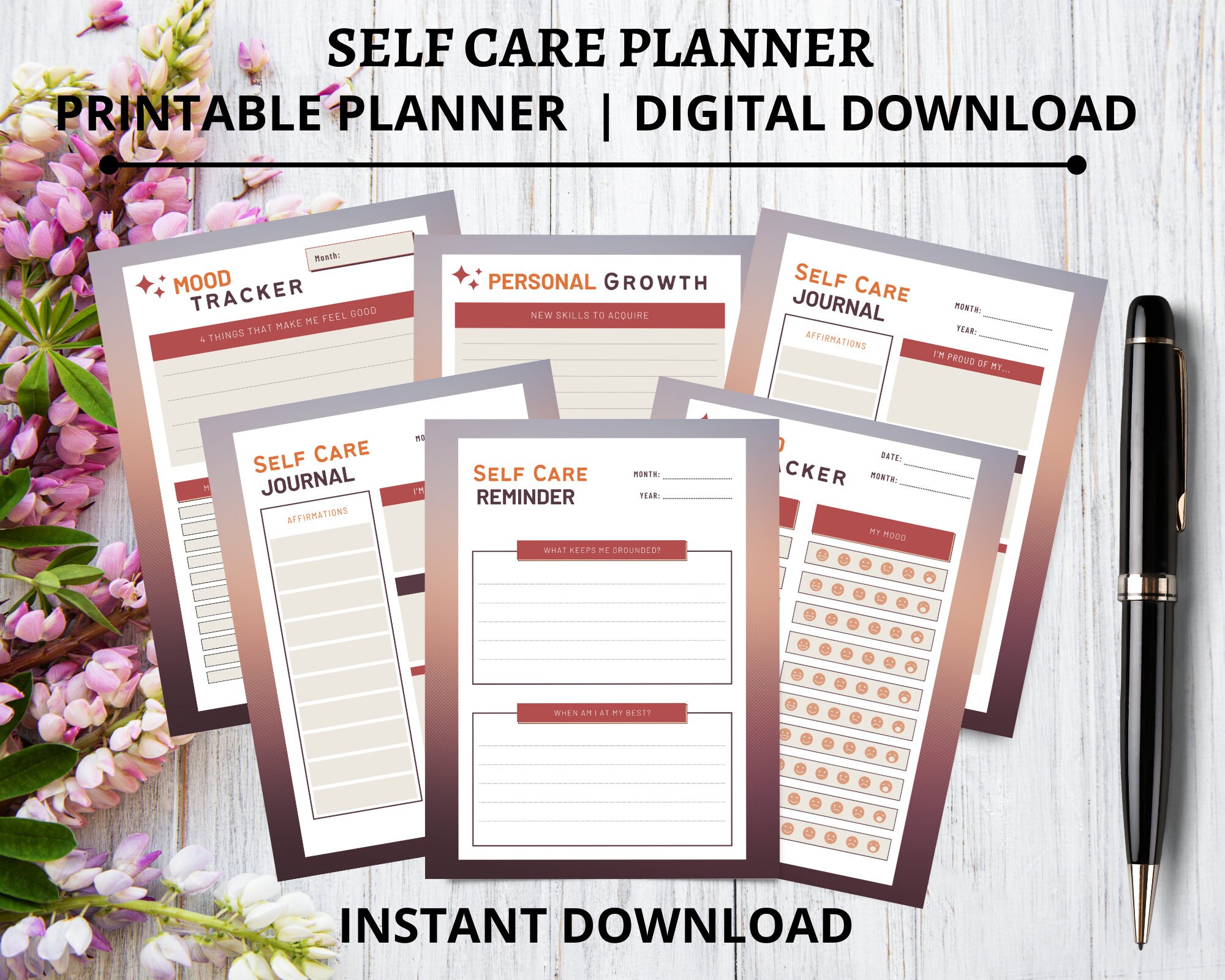 Editable Self Care Planner Mindfulness Journal Printable Self Care ...