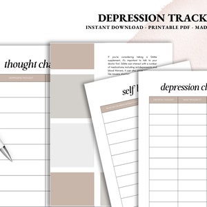 Printable Depression Therapy Journal Workbook Planner | Mental Health Log | Sleep Tracker Mental Health Tracker | CBT Worksheets Journal