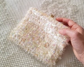 La Regale Ltd. Evening Bag, Hand Beaded, White Pearlescent with